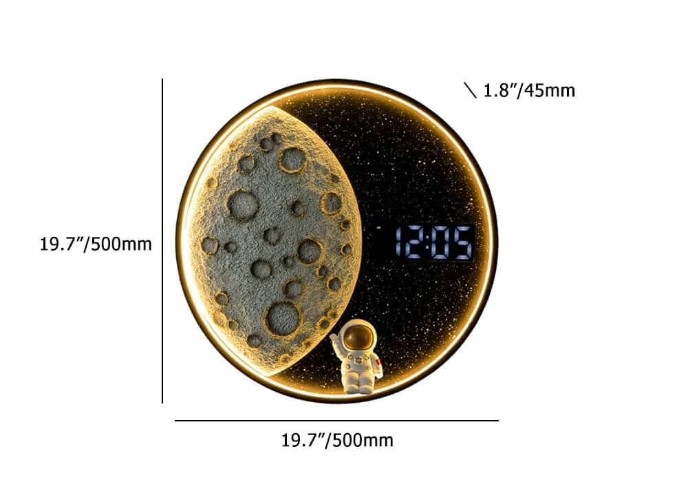 Modern Resin Wall Clock with 3D Lunar Texture and LED Lighting Dimensions