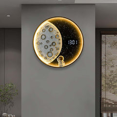 Modern Resin Wall Clock with 3D Lunar Texture and LED Lighting Main Product Image
