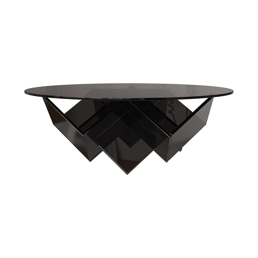 Modern Round Acrylic Coffee Table - Black, Abstract Base
