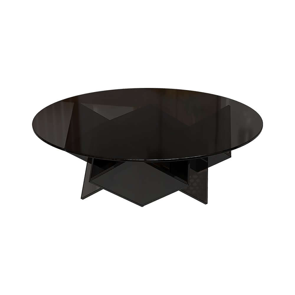 Modern Round Acrylic Coffee Table - Black, Abstract Base