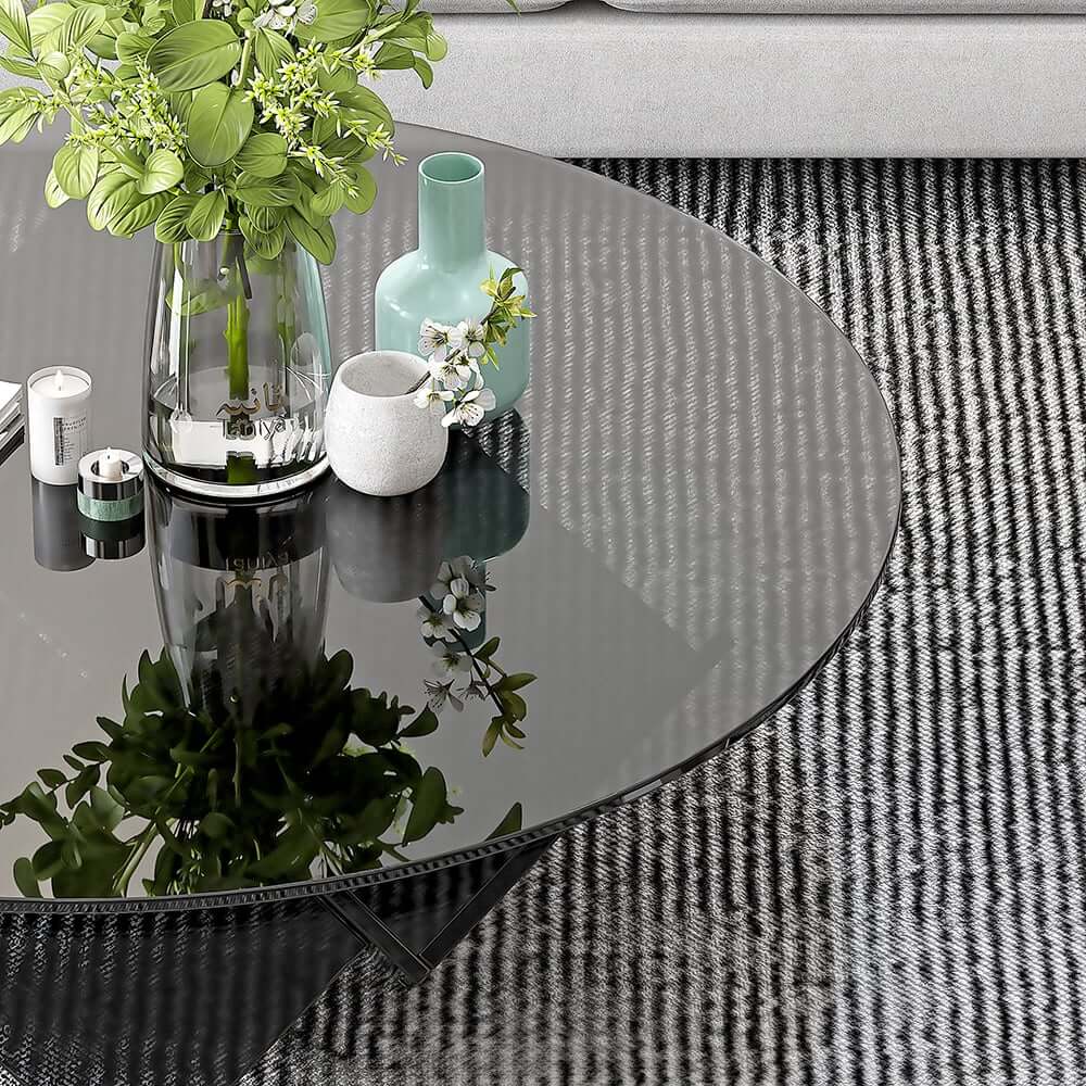 Modern Round Acrylic Coffee Table - Black, Abstract Base