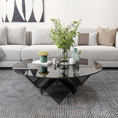 Modern Round Acrylic Coffee Table - Black, Abstract Base