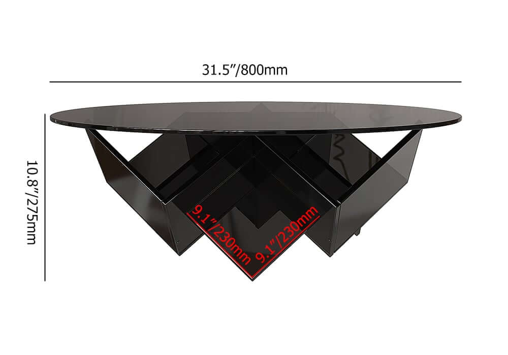 Modern Round Acrylic Coffee Table - Black, Abstract Base Dimensions
