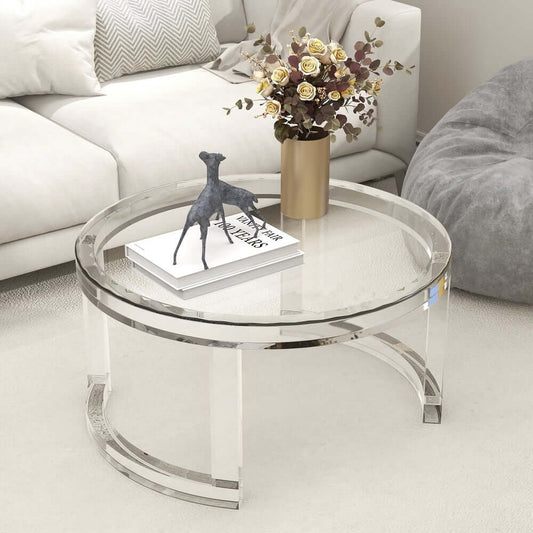 Modern Round Acrylic Coffee Table With Glass Top