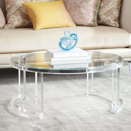Modern Round Acrylic Coffee Table With Glass Top Main Product Image
