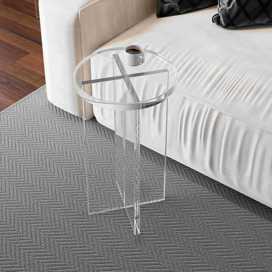 Modern Round Acrylic End Table - Clear Pedestal Design