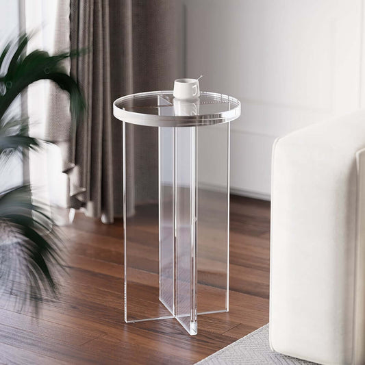 Modern Round Acrylic End Table - Clear Pedestal Design Main Product Image