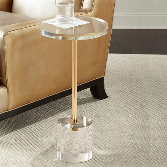 Modern Round Acrylic End Table With Gold Pedestal Base