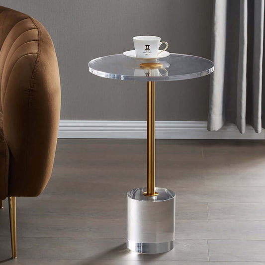 Modern Round Acrylic End Table With Gold Pedestal Base Main Product Image