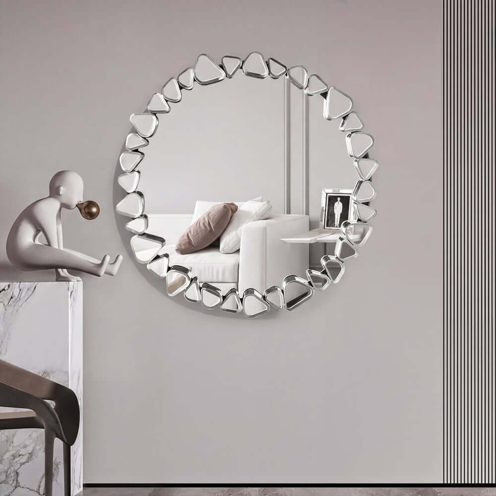 Modern Round and Rectangle Accent Mirror with Gold Resin Frame