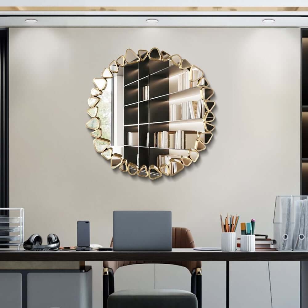 Modern Round and Rectangle Accent Mirror with Gold Resin Frame