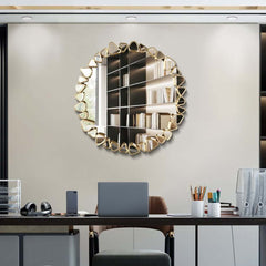 Modern Round and Rectangle Accent Mirror with Gold Resin Frame