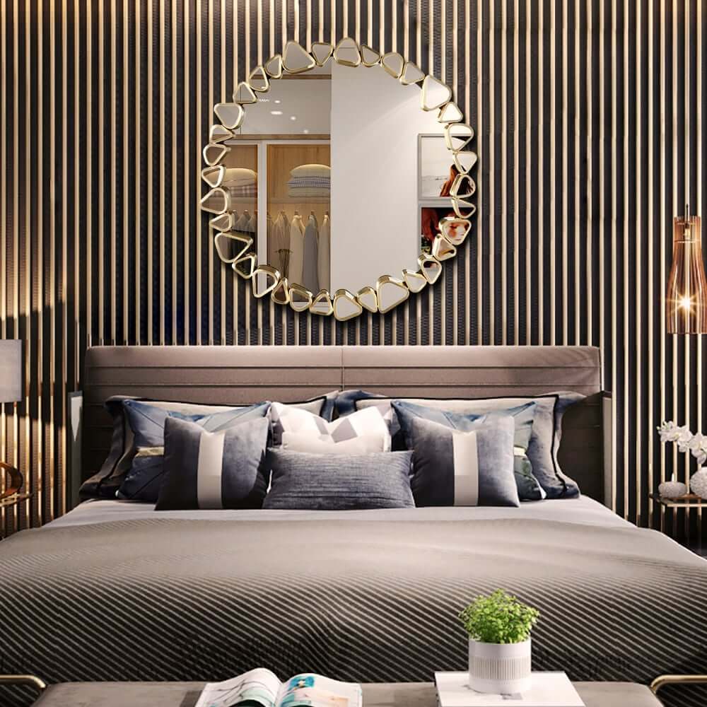 Modern Round and Rectangle Accent Mirror with Gold Resin Frame