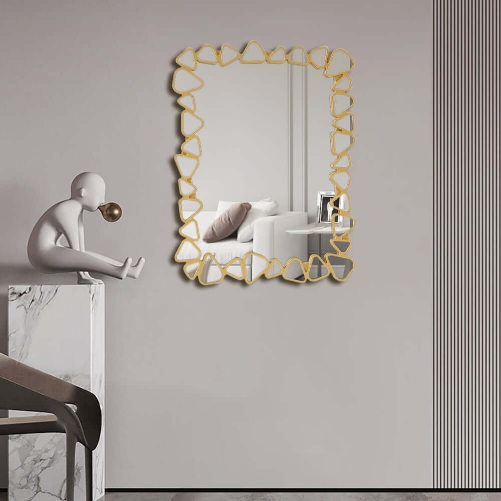 Modern Round and Rectangle Accent Mirror with Gold Resin Frame