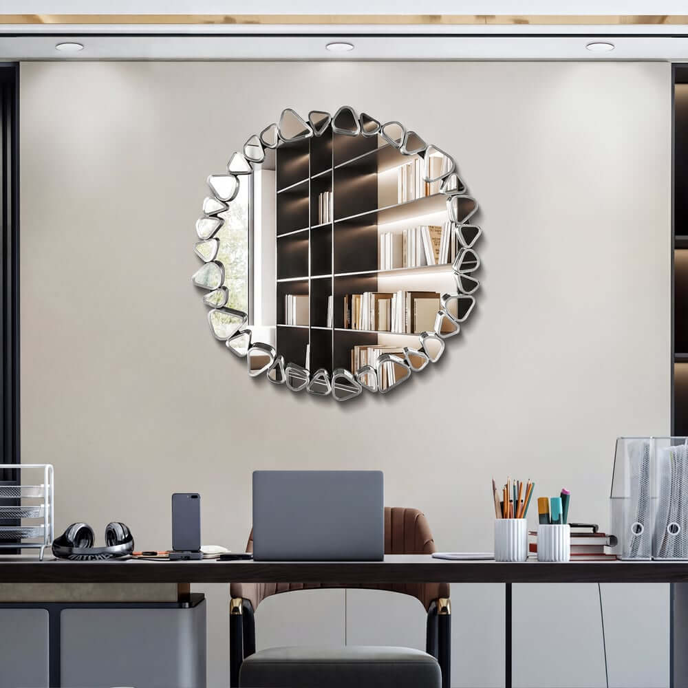 Modern Round and Rectangle Accent Mirror with Gold Resin Frame