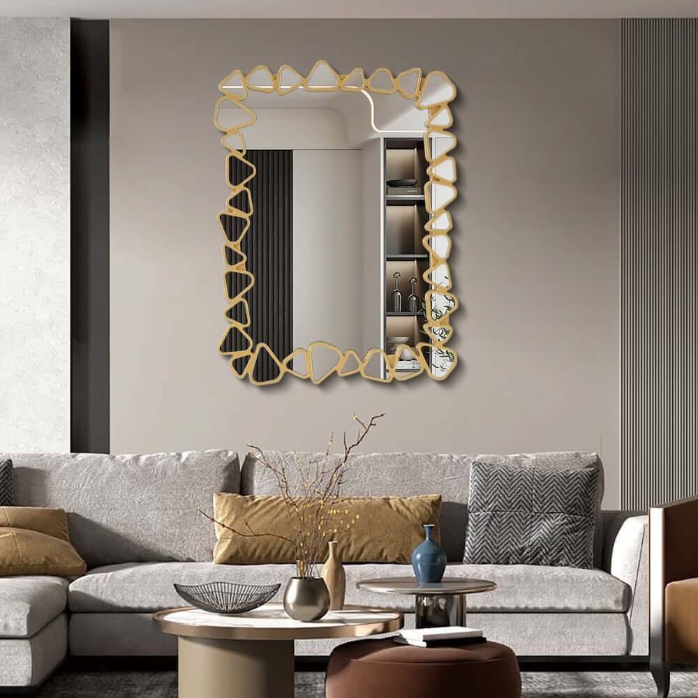 Modern Round and Rectangle Accent Mirror with Gold Resin Frame