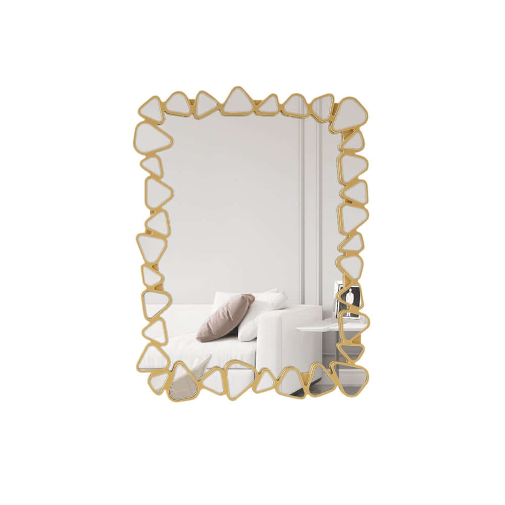 Modern Round and Rectangle Accent Mirror with Gold Resin Frame