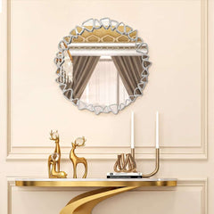 Modern Round and Rectangle Accent Mirror with Gold Resin Frame