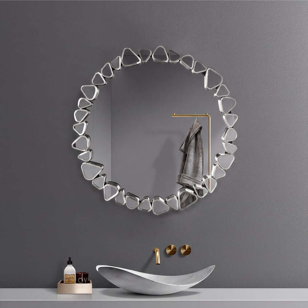 Modern Round and Rectangle Accent Mirror with Gold Resin Frame