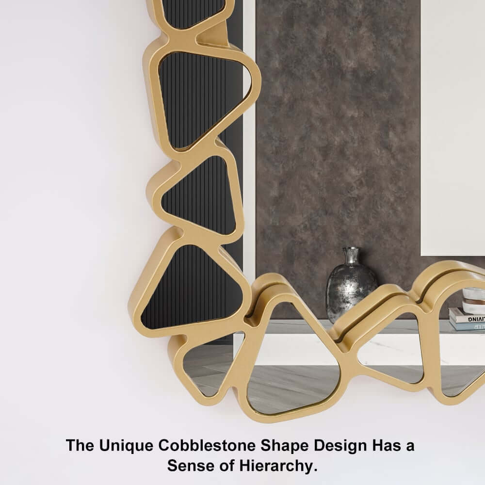 Modern Round and Rectangle Accent Mirror with Gold Resin Frame