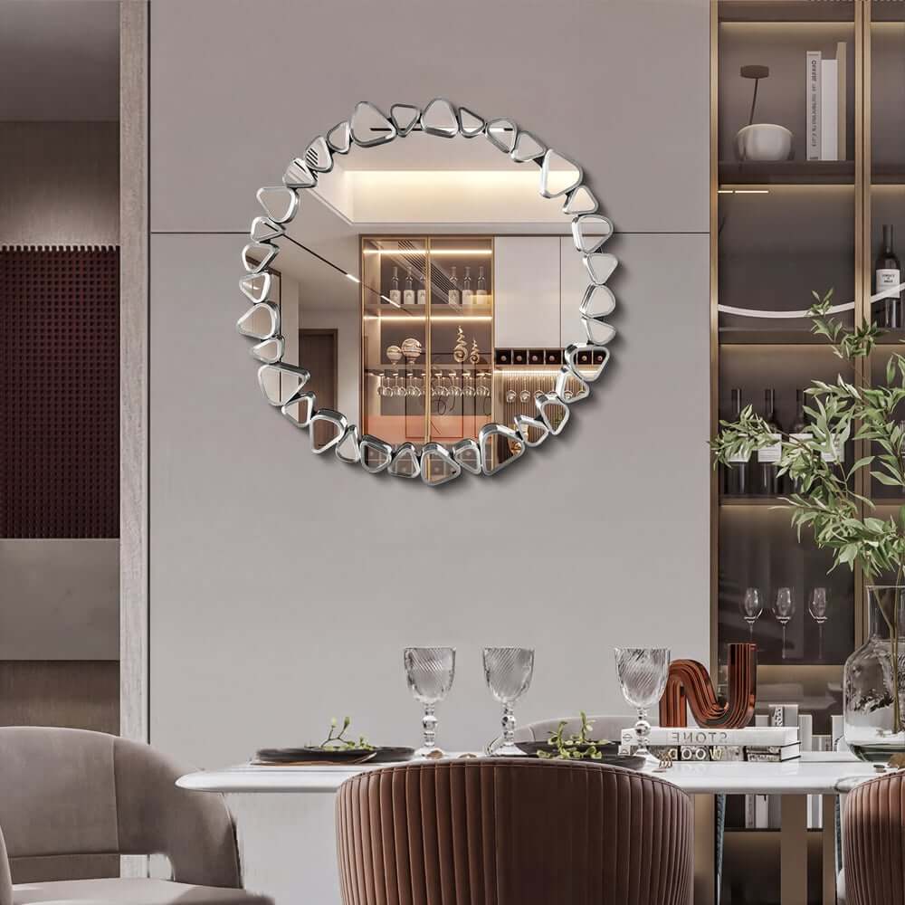 Modern Round and Rectangle Accent Mirror with Gold Resin Frame