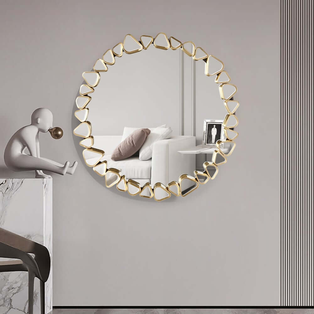 Modern Round and Rectangle Accent Mirror with Gold Resin Frame