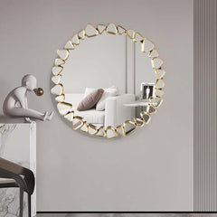 Modern Round and Rectangle Accent Mirror with Gold Resin Frame