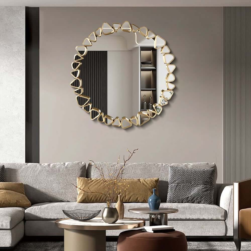 Modern Round and Rectangle Accent Mirror with Gold Resin Frame