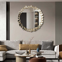 Modern Round and Rectangle Accent Mirror with Gold Resin Frame