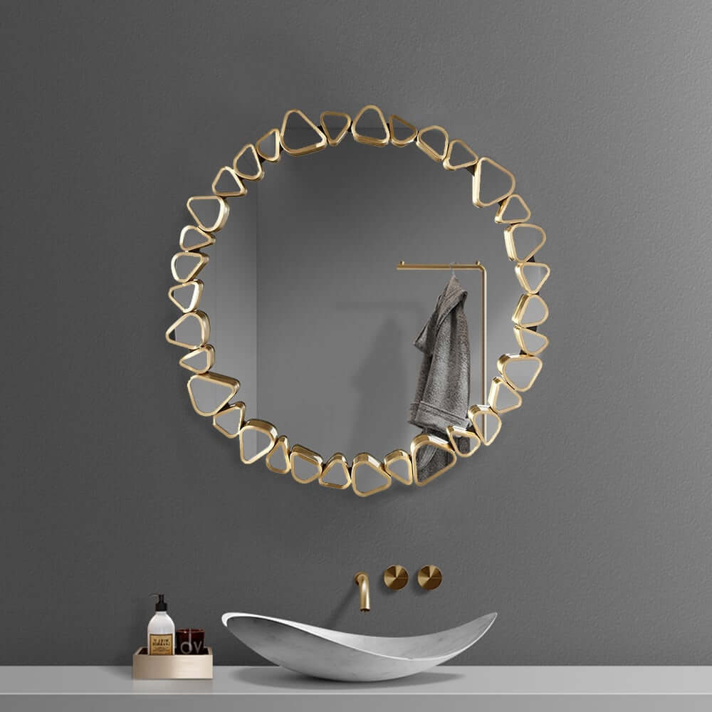 Modern Round and Rectangle Accent Mirror with Gold Resin Frame