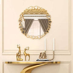 Modern Round and Rectangle Accent Mirror with Gold Resin Frame