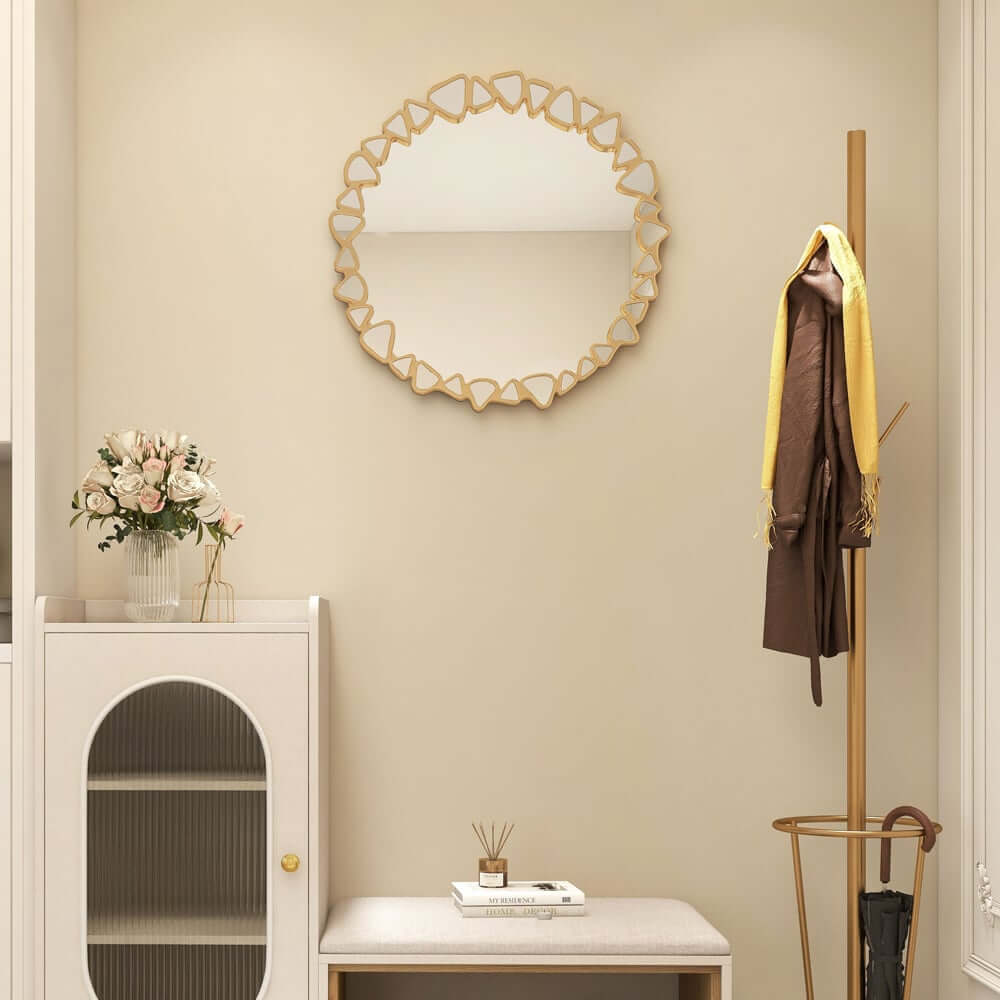 Modern Round and Rectangle Accent Mirror with Gold Resin Frame