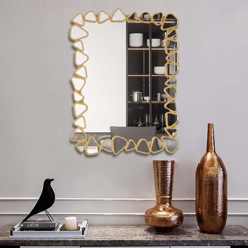 Modern Round and Rectangle Accent Mirror with Gold Resin Frame