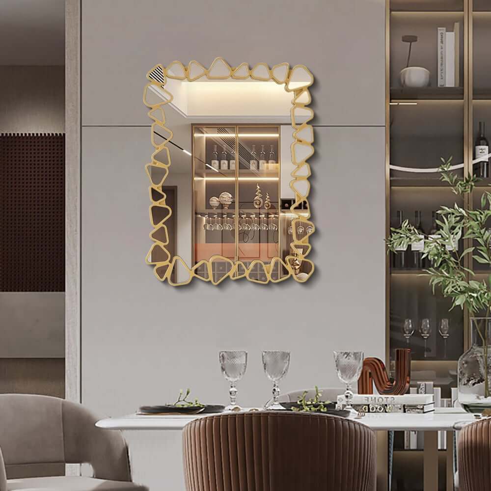 Modern Round and Rectangle Accent Mirror with Gold Resin Frame