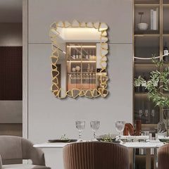 Modern Round and Rectangle Accent Mirror with Gold Resin Frame