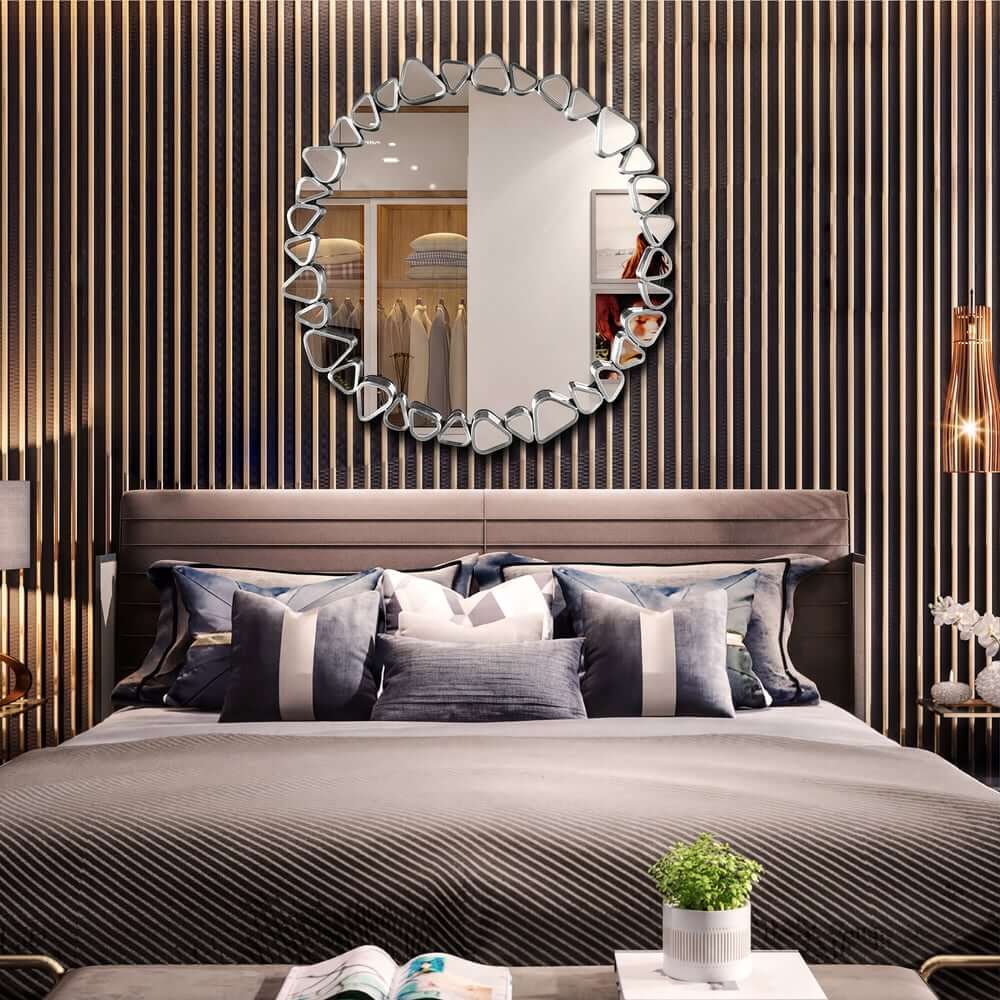 Modern Round and Rectangle Accent Mirror with Gold Resin Frame