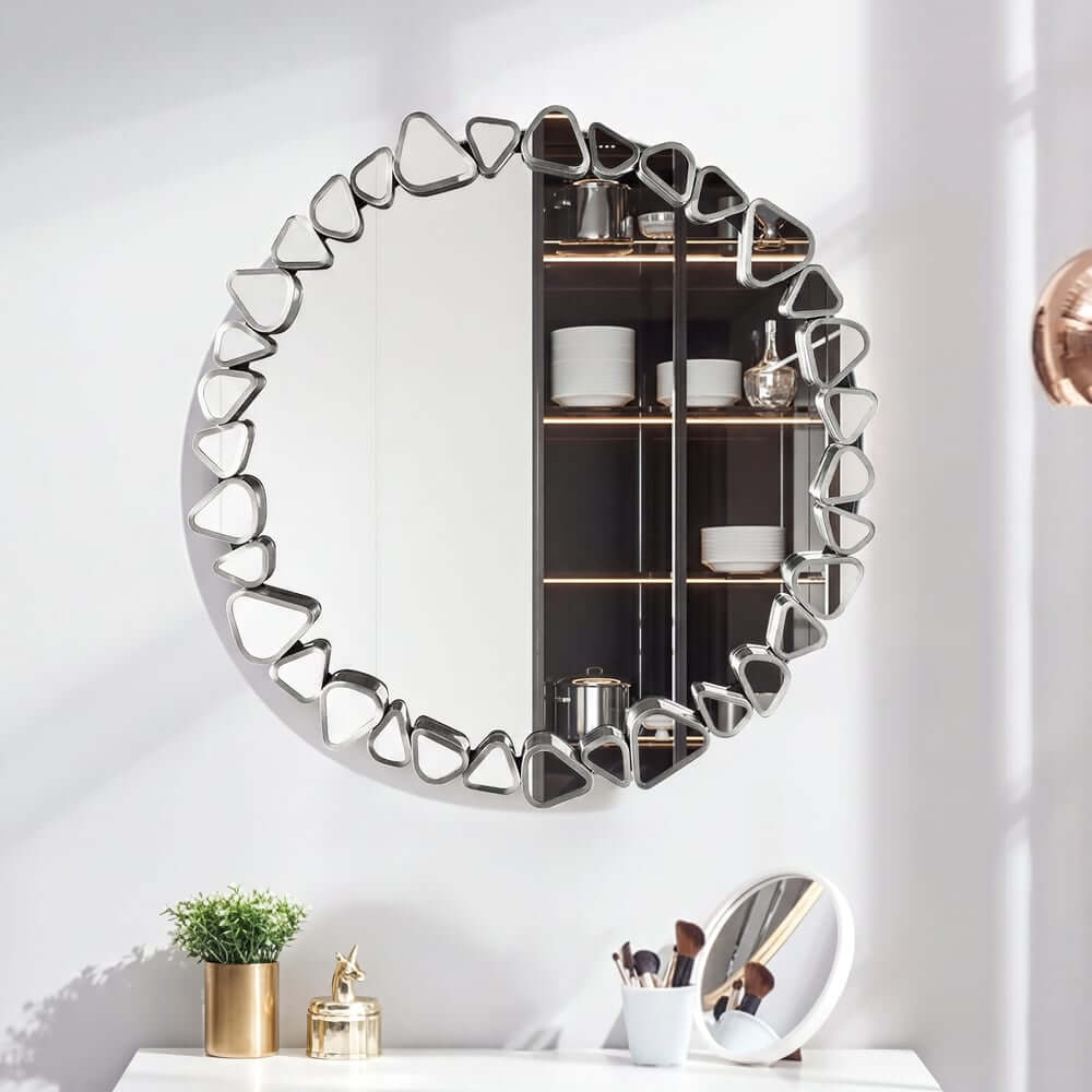 Modern Round and Rectangle Accent Mirror with Gold Resin Frame