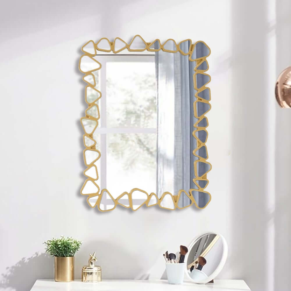 Modern Round and Rectangle Accent Mirror with Gold Resin Frame