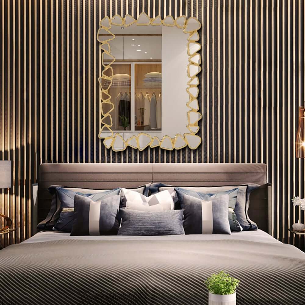 Modern Round and Rectangle Accent Mirror with Gold Resin Frame