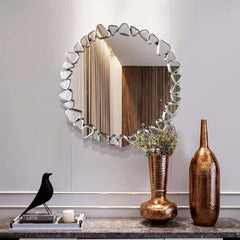 Modern Round and Rectangle Accent Mirror with Gold Resin Frame