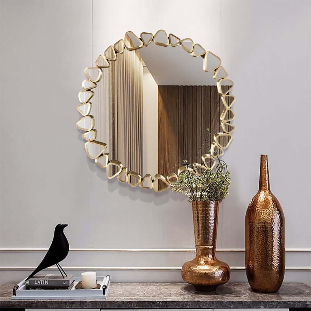 Modern Round and Rectangle Accent Mirror with Gold Resin Frame