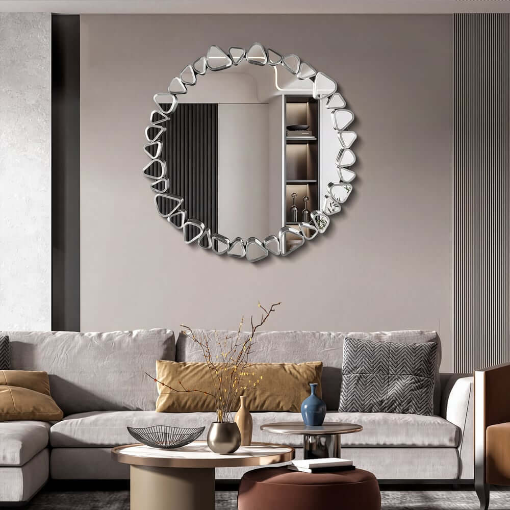 Modern Round and Rectangle Accent Mirror with Gold Resin Frame
