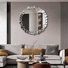 Modern Round and Rectangle Accent Mirror with Gold Resin Frame