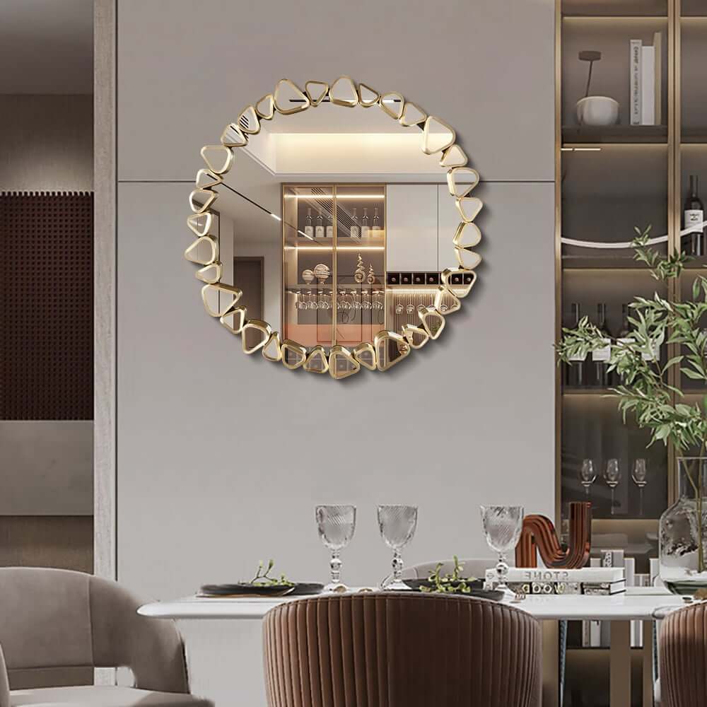 Modern Round and Rectangle Accent Mirror with Gold Resin Frame