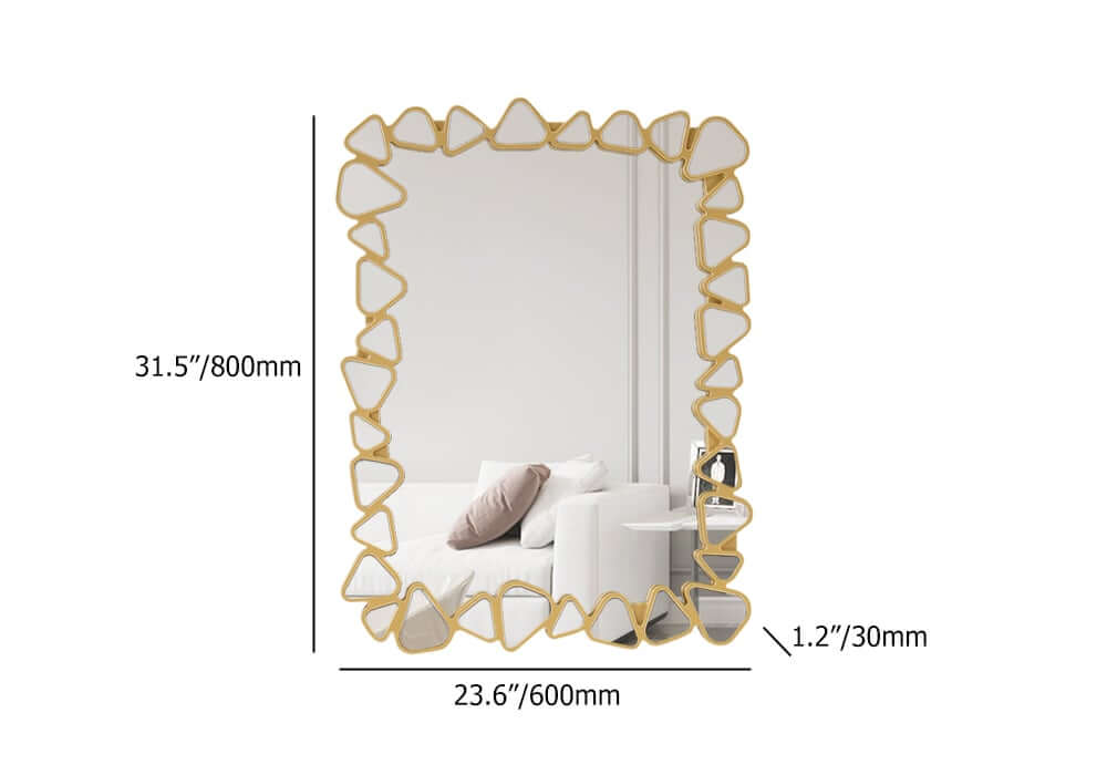 Modern Round and Rectangle Accent Mirror with Gold Resin Frame Dimensions
