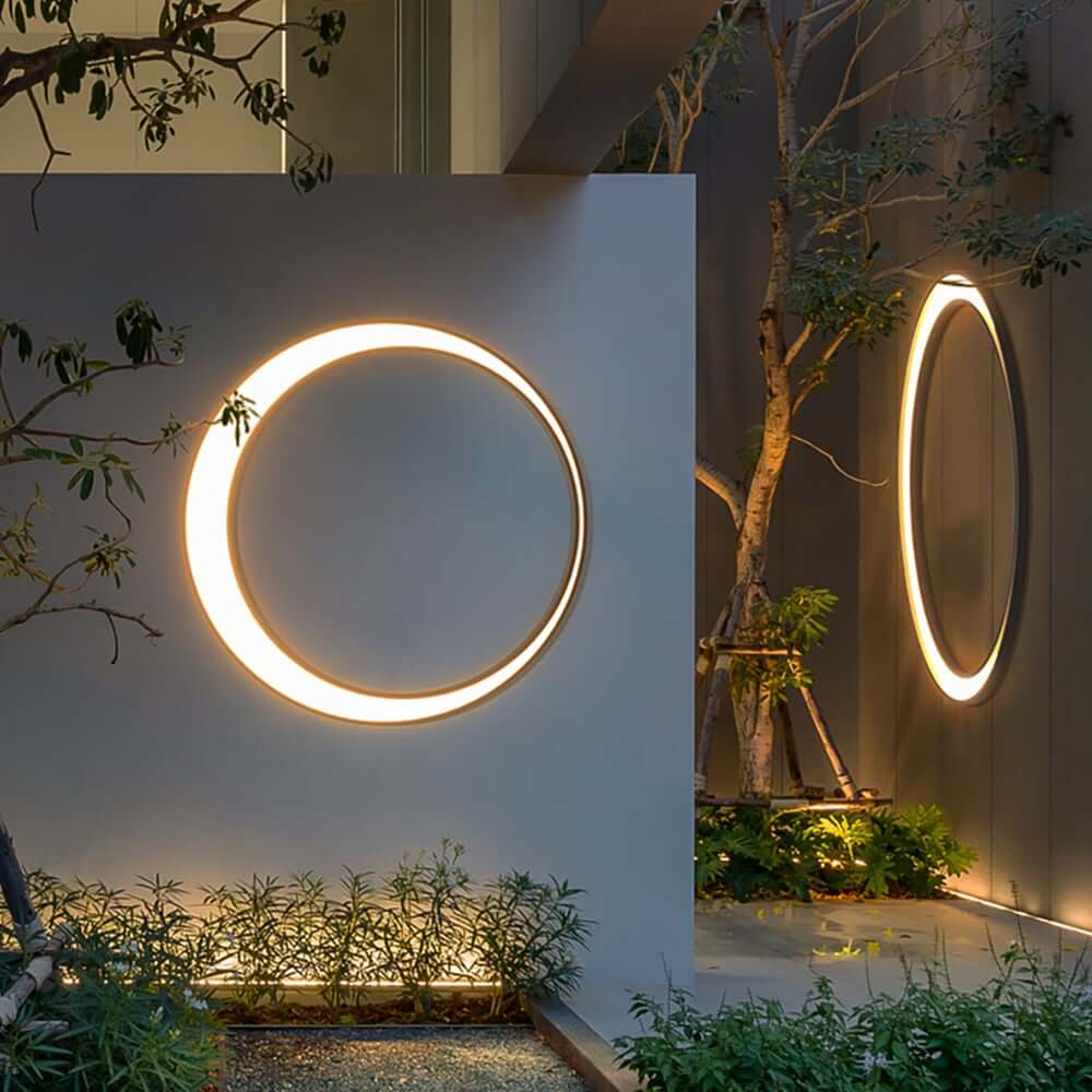 Modern Round Black Iron Outdoor Flush Mount Wall Light Main Product Image