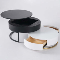 Modern Round Coffee Table Set With Rotatory Drawers