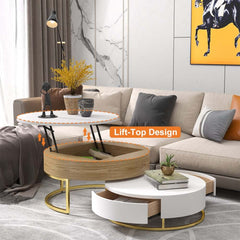 Modern Round Coffee Table Set With Rotatory Drawers