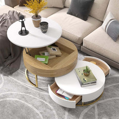 Modern Round Coffee Table Set With Rotatory Drawers