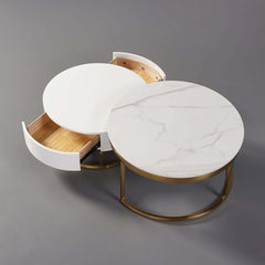 Modern Round Coffee Table Set With Rotatory Drawers